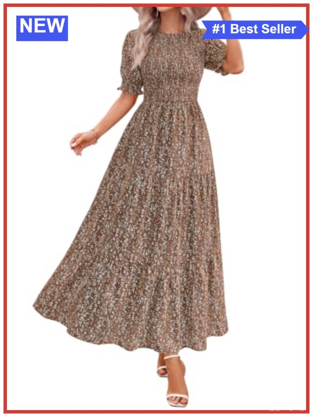 Casual Maxi Dress for Women 2026 Smocked Wrinkle Tiered